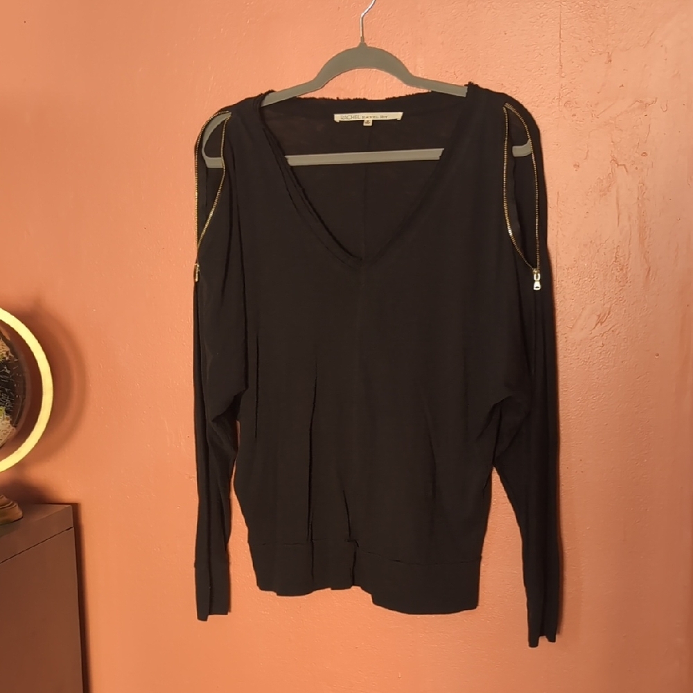RACHEL By Rachel Roy Black w/ Gold Zipper Cut-Outs Long Sleeve Blouse. Size M